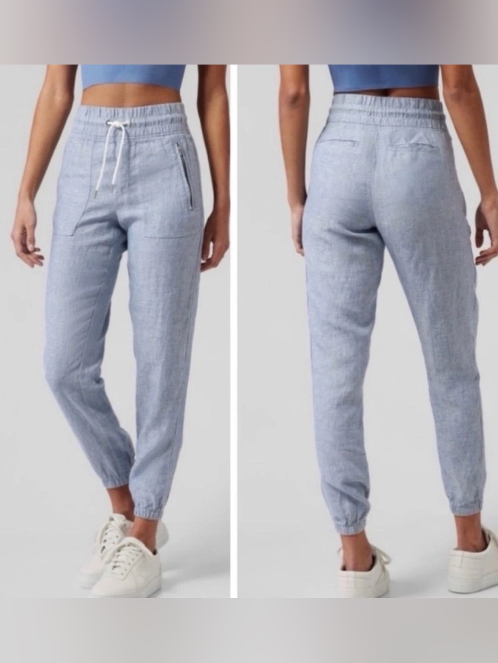 Athleta Cabo 100% Linen Jogger Pants in Blue - Size 4 Petite - C31-051